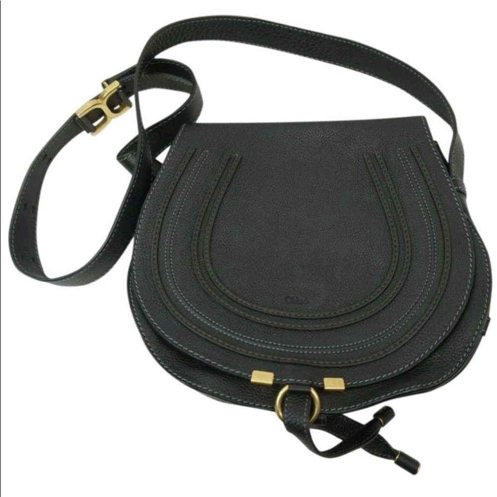 Chloe Marcie Black Medium Crossbody Saddle Bag.
